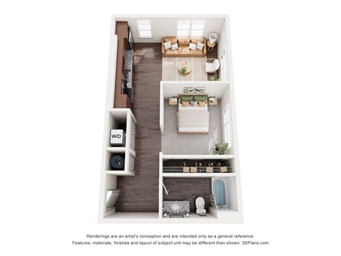 Floor plan for 1 bed, 1 bath, 602 sqft